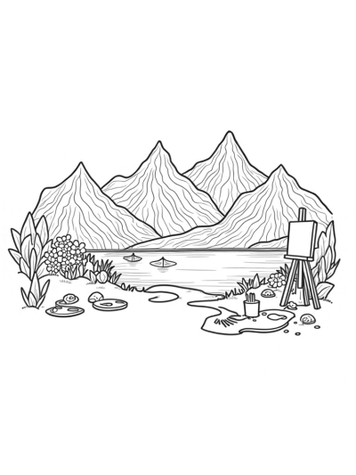 Mountain Range of Paintbrushes and Floating Palettes