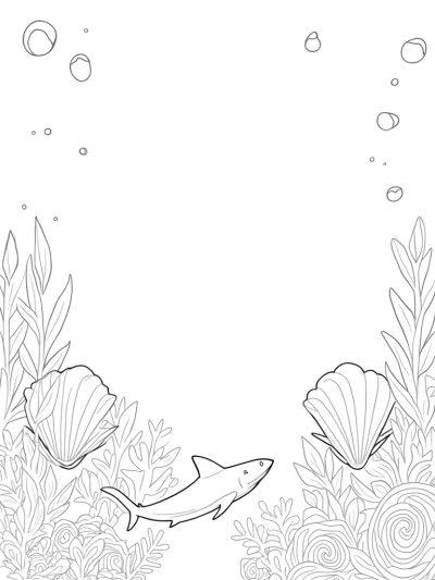 Underwater Garden with a Shark and Colorful Fish