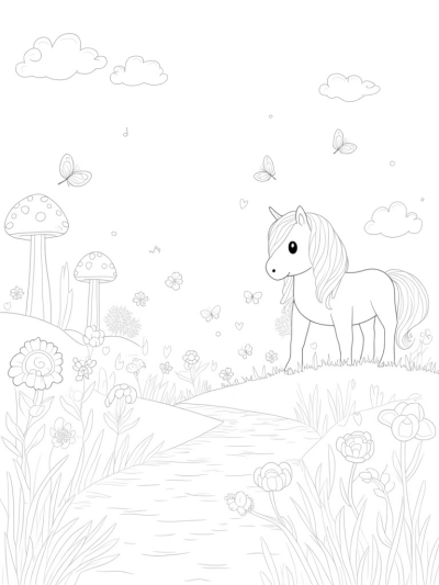 Majestic Pony in a Colorful Flower Meadow