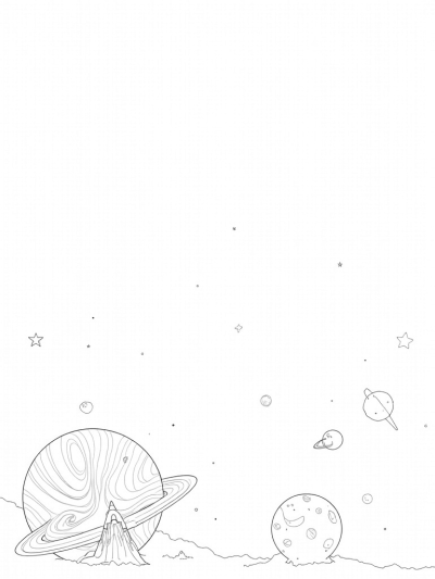 Swirling Color Planet with Crystals and a Rocket Ship