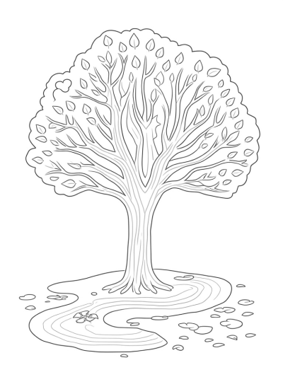 Seasonal Tree with River and Sky Elements