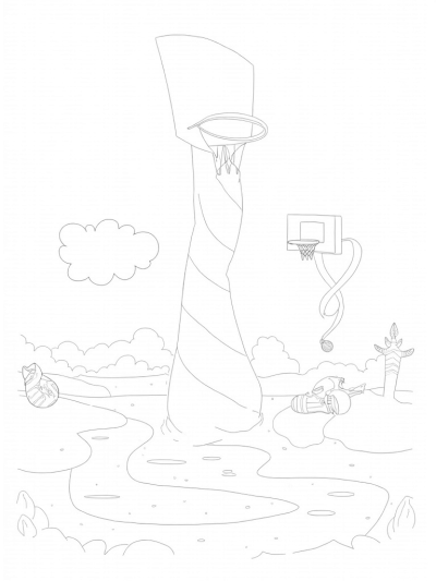 Swirling Basketball Hoop with Sports Balls and Sneakers
