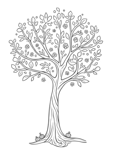 Four Seasons Tree with Colorful Details