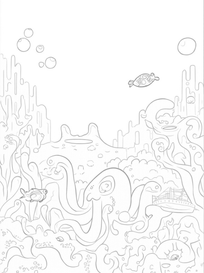 Underwater Garden with Giant Octopus and Colorful Fish