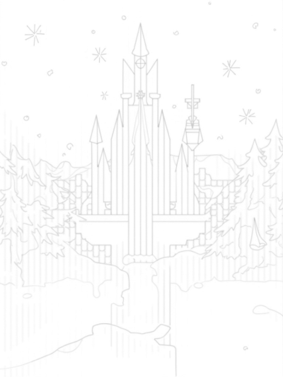 Majestic Ice Palace with Snowman and Frozen Waterfall