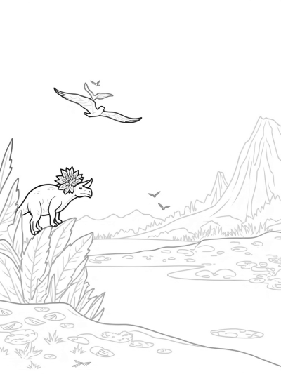Playful Triceratops in a Prehistoric Jungle