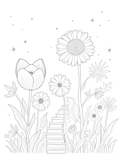 Giant Tulip and Oversized Flowers in a Whimsical Garden