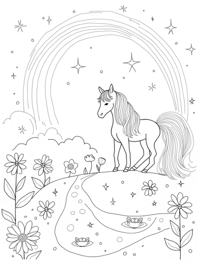 Majestic Pony in a Flower-Filled Meadow