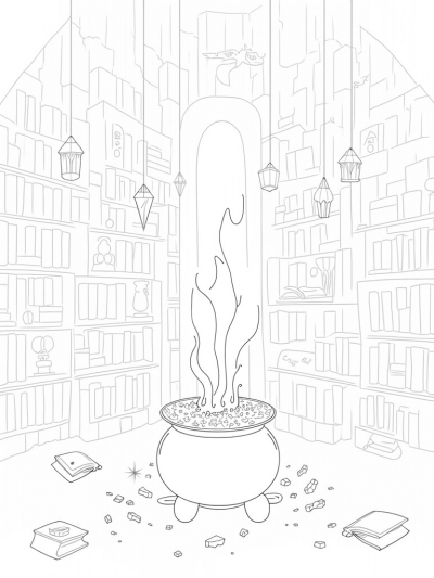 Enchanted Library of Floating Quills and Potions