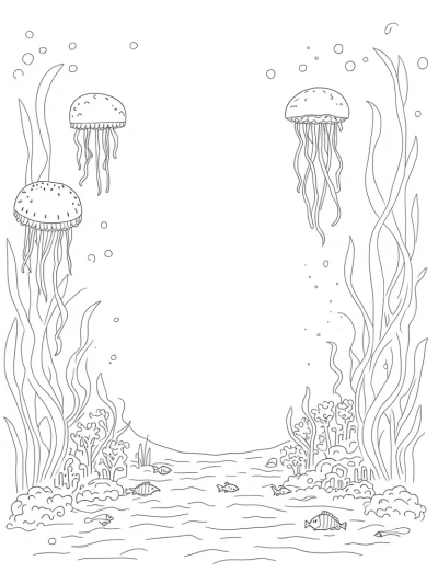 Underwater Garden with Jellyfish and Conch Shell