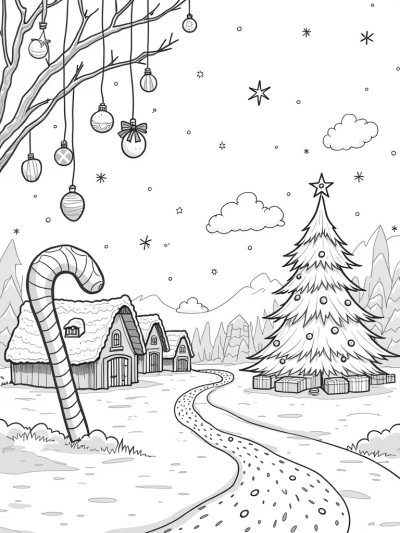 Gingerbread Houses and Giant Candy Canes in a Winter Wonderland
