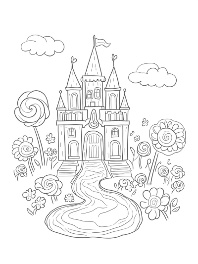 Candy Castle with Gumdrop Spires and Chocolate Drawbridge