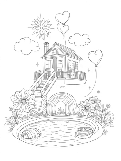 Dreamhouse on a Cloud with Rainbow Staircase