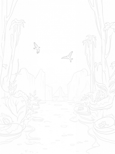 Prehistoric Jungle with Dinosaurs and a Volcano