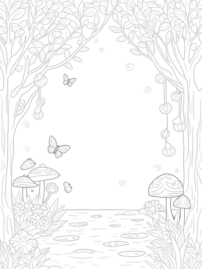 Jungle Canopy with Butterflies and Mushrooms