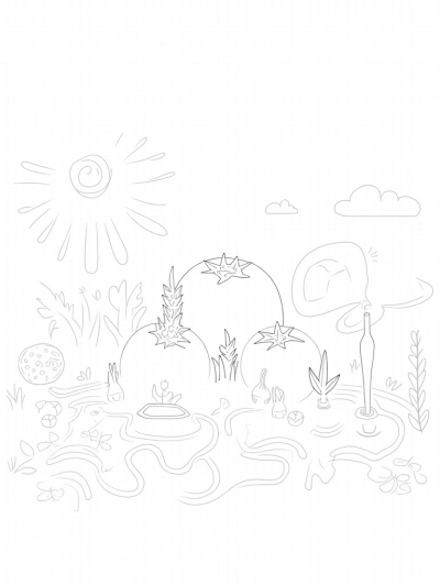 Giant Tomato Garden with Pasta Path and Cotton Candy Clouds