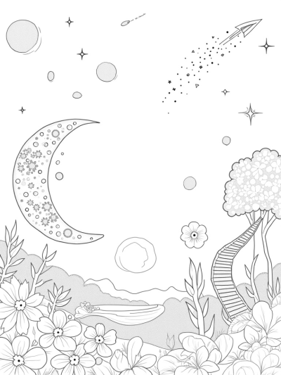 Cosmic Garden with Luminous Planets and a Crescent Moon