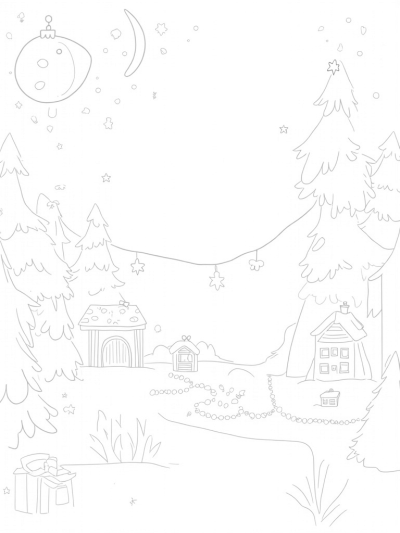 Winter Wonderland with Gingerbread Houses and Snowflakes