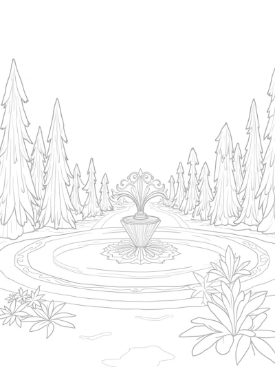 Tranquil Ice Garden with Snowflake Fountain