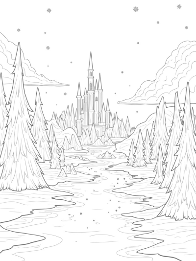Majestic Ice Castle in a Frozen Forest
