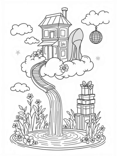 Dreamhouse on a Cloud with Rainbow Staircases