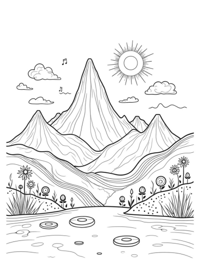 Musical Mountain Range with Grand Piano Peak