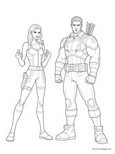 Black Widow and Hawkeye in Action