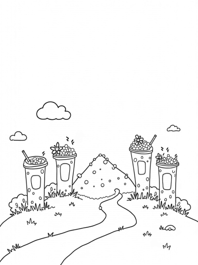 Boba Tea Forest with Colorful Cups and Tasty Toppings