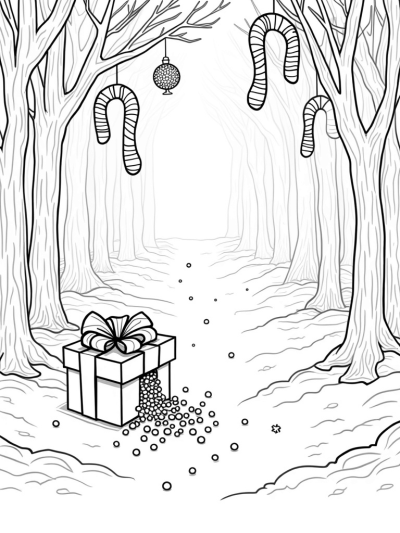 Candy Cane Path in a Festive Forest