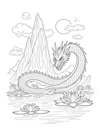 Majestic Dragon Coiling Around a Crystal Mountain