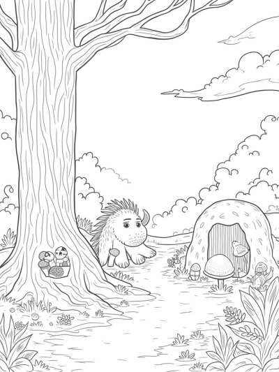 Enchanted Forest Clearing with Gruffalo and Mushrooms