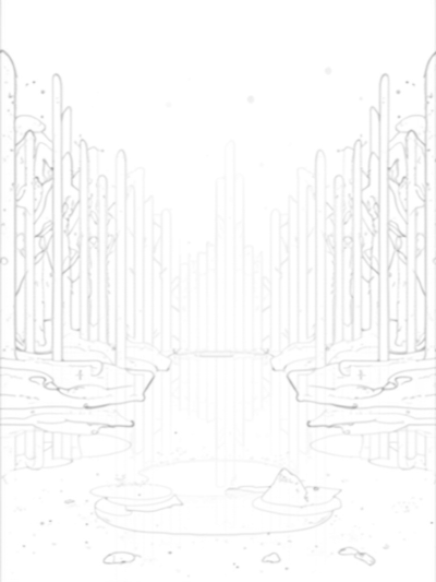 Frozen Forest with Ice Castle and Snowflakes