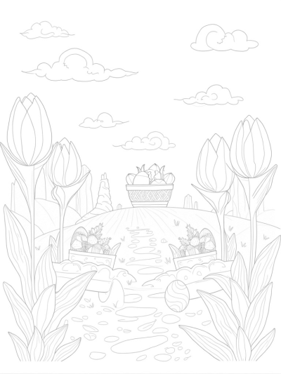 Garden of Colorful Eggs and Playful Bunnies