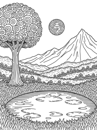 Giant Circle Tree in a Meadow of Patterns