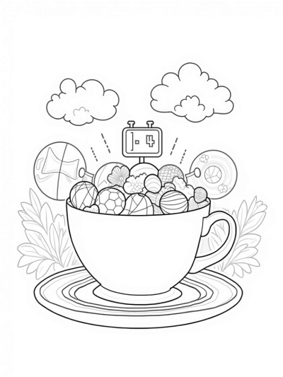 Teacup Sports Arena with Racing Bicycles and Colorful Balls