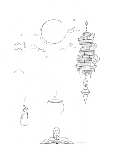 Floating Library with Spellbooks and Enchanted Quills