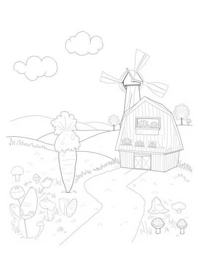 Giant Vegetables and a Whimsical Farm Landscape