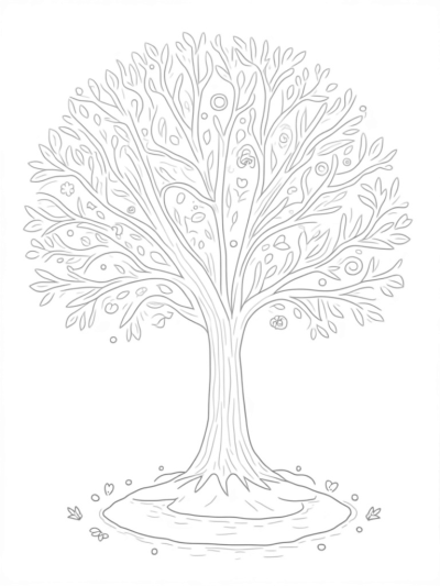 Four Seasons Tree with a Winding Path and Pond