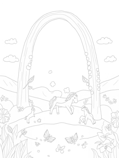 Giant Ponytail Rainbow Over a Meadow Carousel