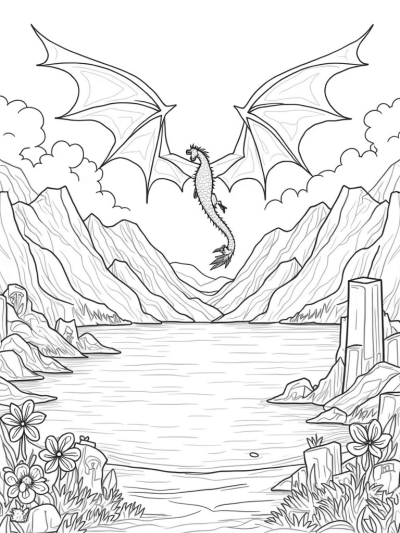 Majestic Dragon Wings Over Serene Mountains