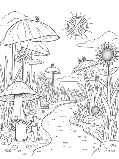 Oversized Flower Umbrellas in a Garden