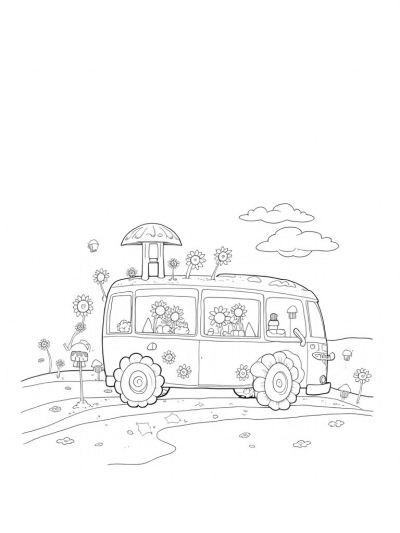 Sunflower Bus with Daisy Wheels