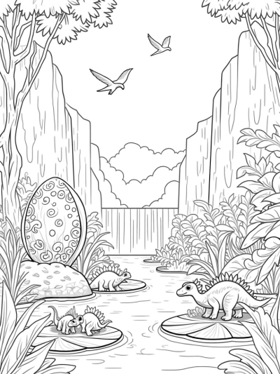 Dinosaur Egg Hatching in a Prehistoric Jungle