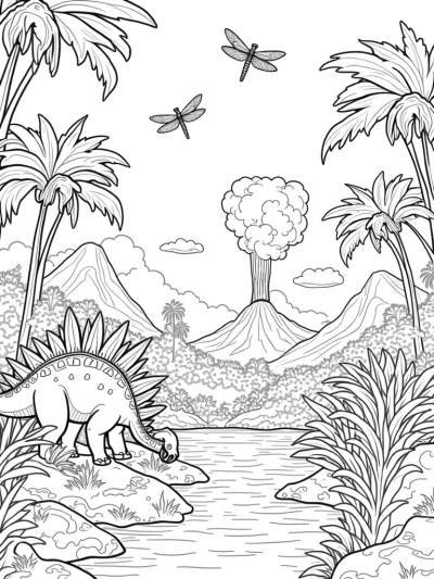 Stegosaurus in a Prehistoric Jungle