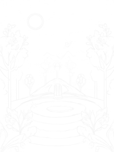 Serene Garden with Multicolored Fruits and a Fountain