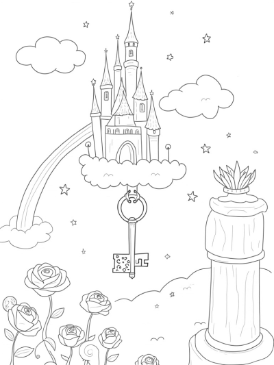 Floating Castle with Flower Spires and a Golden Key