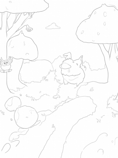 Enchanted Forest with Gruffalo Rock and Whimsical Mushrooms