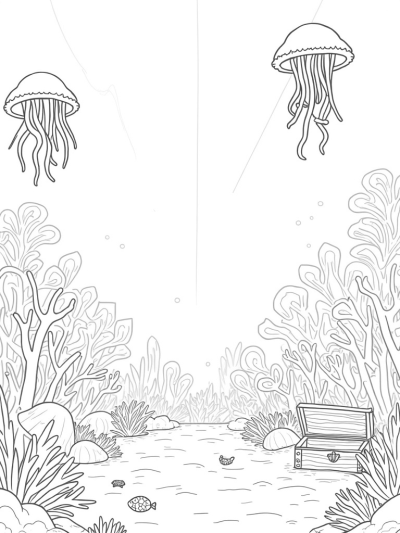 Underwater Garden with Coral and Jellyfish