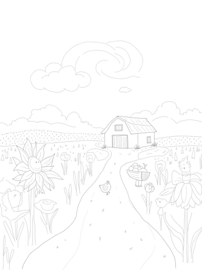 Whimsical Farm Landscape with Giant Carrot Barn