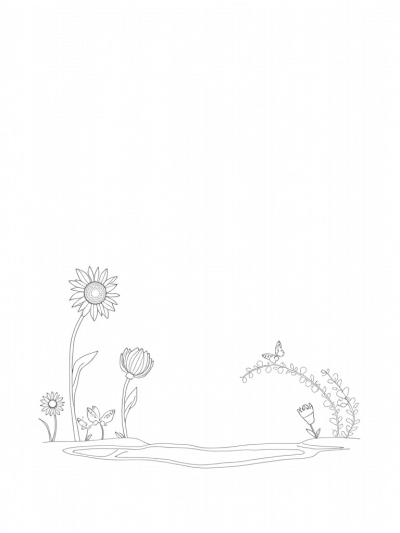 Giant Flowers and a Teardrop Pond in a Whimsical Garden